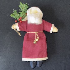 Vintage 1990s Handmade Primitive Folk Art Santa Claus 10 Cloth Ragdoll Doll
