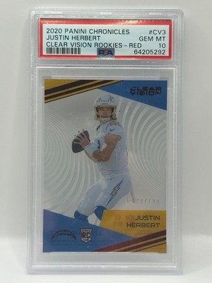 💎  Justin Herbert Rookie # /199 Clear Vision Red PSA 10 2020 Chronicles  RC  💎