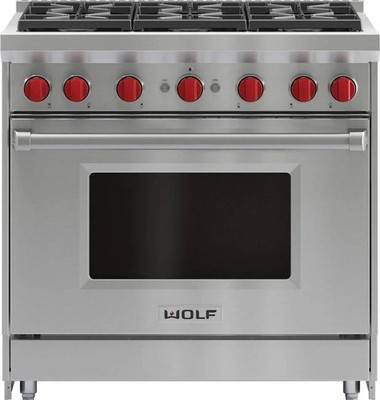NIB Wolf GR366 36'' 5.5 cu.ft. 6 Dual-Stacked Sealed Burners Pro-Style Gas Range