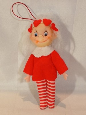 Vintage RARE 1960s Valentines/Christmas Pixie Ornament/White Hair Heart/mod/LOOK