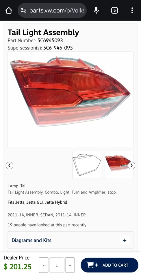 2011 大众捷达左后尾灯原始设备制造商 5C6945093 5C6-945-093 — 第 2/4 张图片