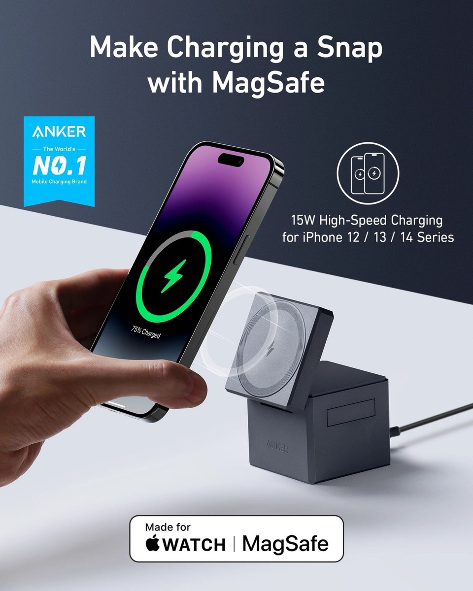 Anker 3-in-1 Cube with MagSafe 3 in 1 Charging Cube - Gray