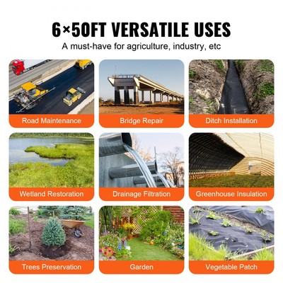 NonWoven Geotextile Fabric 6x50FT 8OZ Weed Barrier Ground Cover Cloth