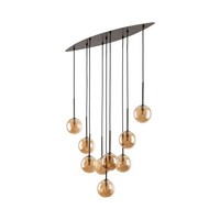 Pendelleuchte Stahl Glas Braun Bernstein G9 9-Flammig Modern L:90 Cm HäNgelampe