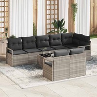 9-Teilige Garten Sofa Set Mit Kissen Grau Poly Rattan