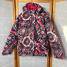 Columbia Puffer Jacket Girls Small S Pink Gray Geometric Hooded Ski Snow Coat