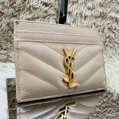 SAINT LAURENT Kaviar Leder Kartenetui Beige Authentisch