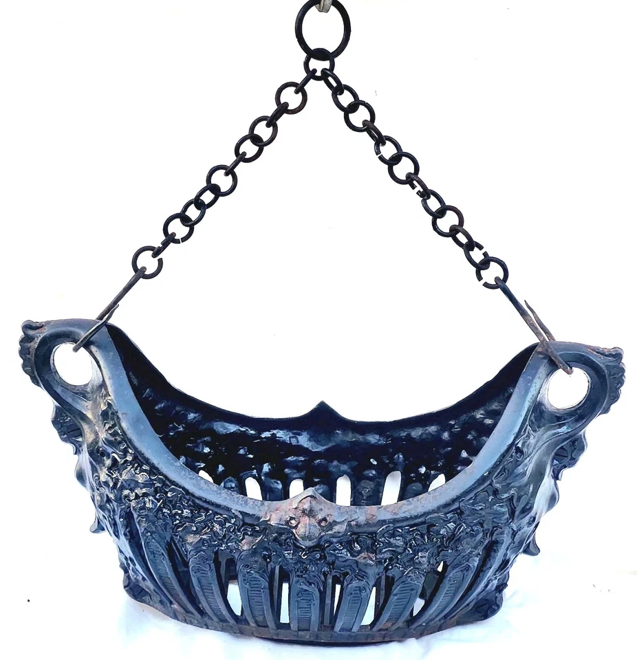 Antigua canasta de fuego victoriana Misson artesanías de hierro fundido gótica ET Harris Foto 2 de 4