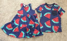 Tea Collection Sibling Match Watermelon Tiered Tank Dress & Printed Pocket Tee 8