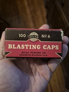 Antique 100 ATLAS NO 6 blasting Caps Cardboard Box Like Tin Empty