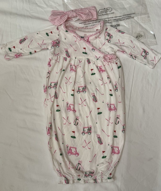 New MUD PIE Golf Newborn Take Me Home Set Pink Girls Gown Sleeper 0-3 Months