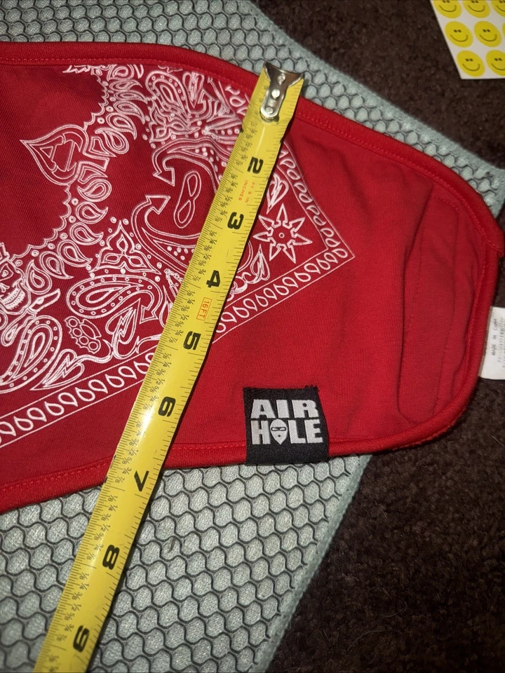 Vintage Air Hole Red Bandana Print Snowboard Face Mask vlcro Fleece Airhole Rare - Image 4 of 4