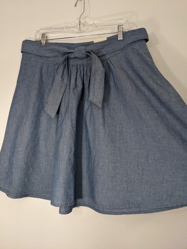 St. Johns Bay 100% Cotton A-Line Knee Length Blue Skirt Belted Side Zip Size 14 - Picture 3 of 8
