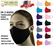 5 Face Masks Set in 3 sizes Triple Layers 100% Cotton Washable Reusable W/Pocket