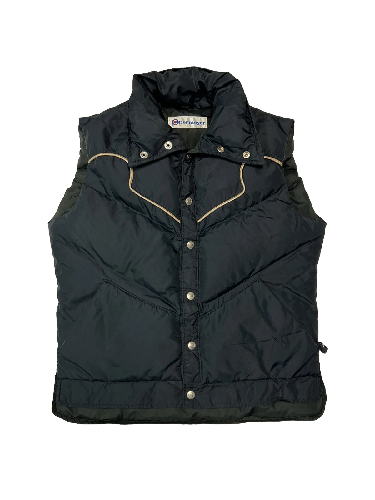 Vintage Obermeyer Down Vest Mens Small Navy Puffer Western Pockets Ski