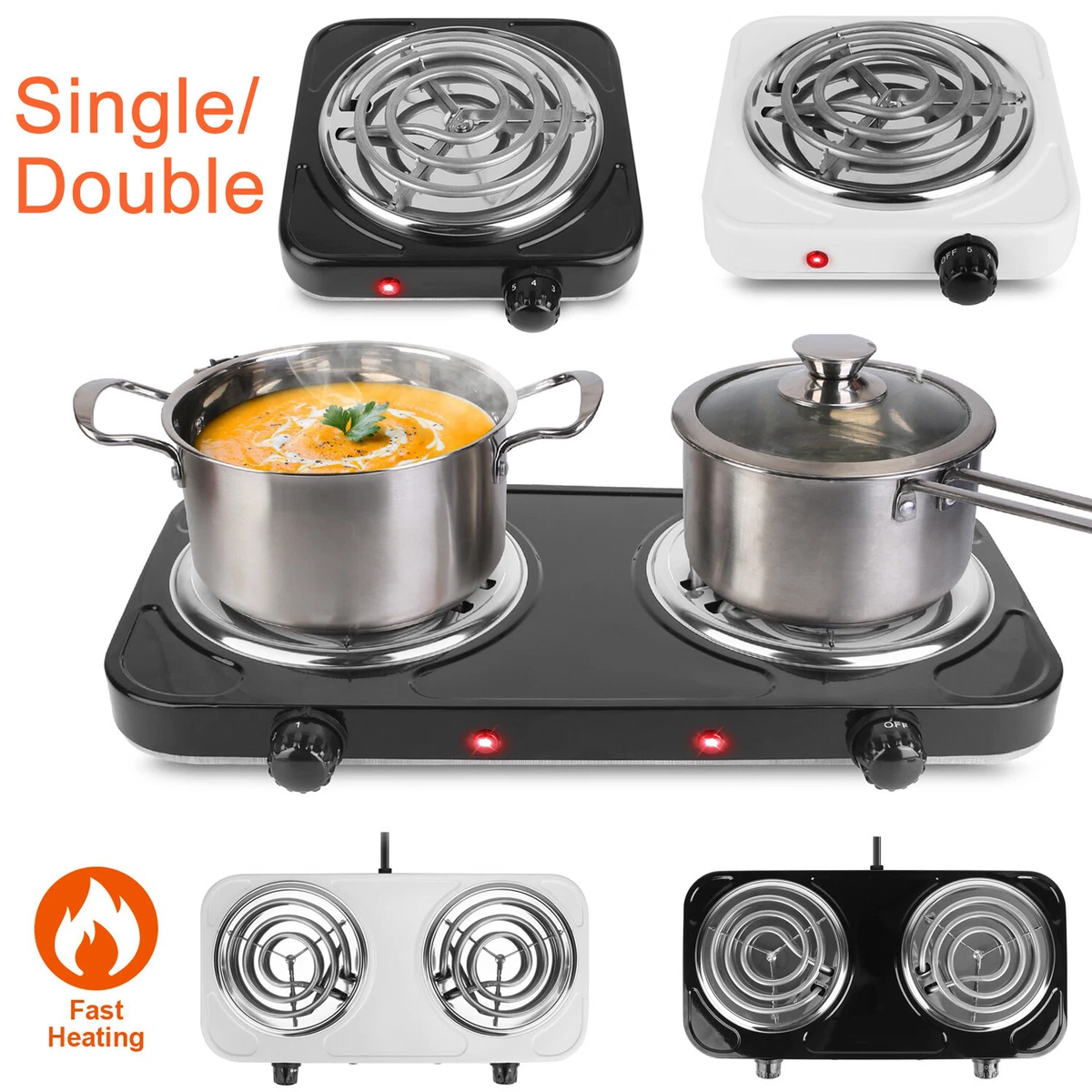 Portable 2000W Electric Double Burner 110V Hot Plate Heating Cooktop  Camping Dorm Stove Cooker with Plug