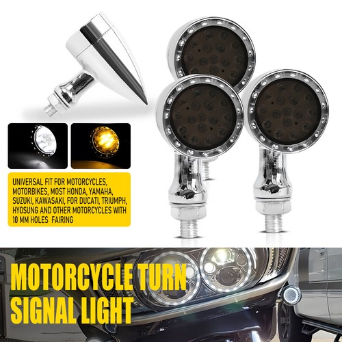 4x Mini Bullet Motorcycle Turn Signal Lights - Amber/Chrome, Halogen, Aluminum Housing, For Harley Davidson