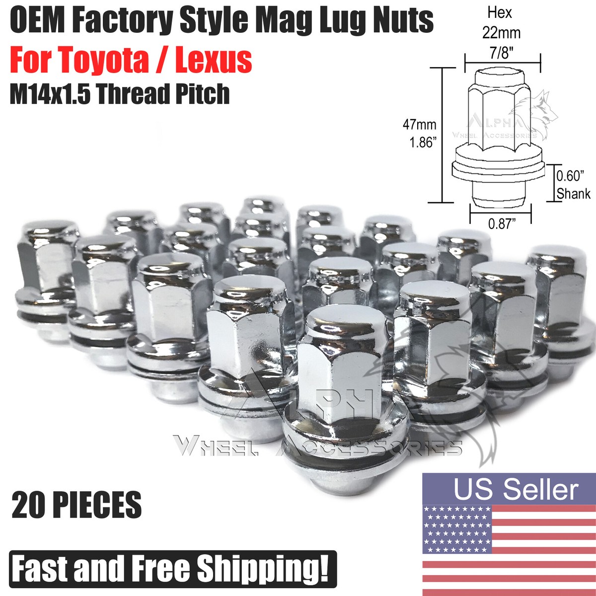 20 Toyota OEM Factory Style Mag Lug Nuts 14x1.5 Tundra Land