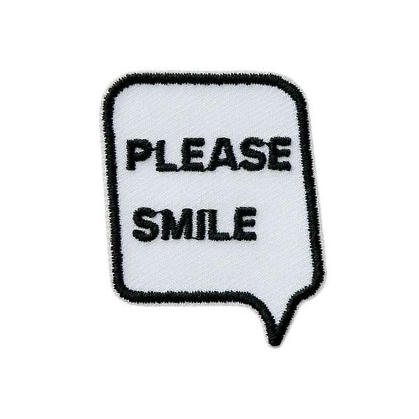 BüGelbild Applikation AufnäHer Patch Sprechblase Please Smile Ca. 3,5 X 4,5 Cm-image