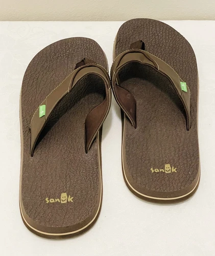 SANUK Thong Men's Size 13 Brown Flip Flops Sandal Comfortable Yoga Mat Beer Cozy