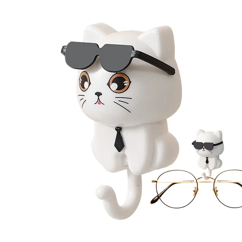 Katze Schlüsselanhänger niedlich Katze Schlüsselhaken mit Sonnenbrille selbstklebend Kleiderhaken Schlüsselhalter - Bild 3 von 17