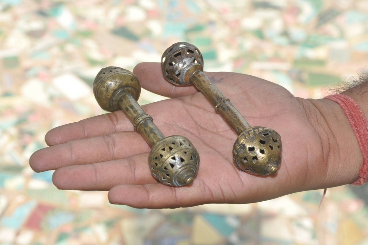 Pc Vintage Brass Handcrafted Jali Cut Unique Shape Baby Rattle