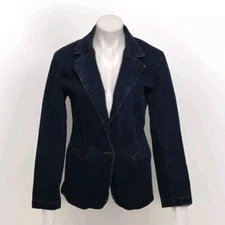 Madison Studio Women’s Trendy Edgy Structured Denim Blazer Jacket Hip Length 8