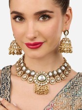 Indian Bollywood Fashion Gold Plated Kundan Studded Pearls Beaded Jewelry Set
