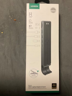Ugreen 5-in-1 4K HDMI USB-C Hub Laptop Adapter Stand Black NEW