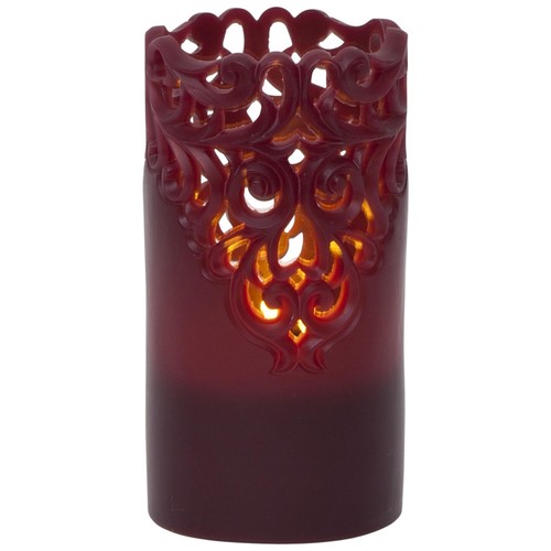 Star Trading LED Echtwachskerze ’Clary‘, Batterie und Timer, dunkelrot, 15cm