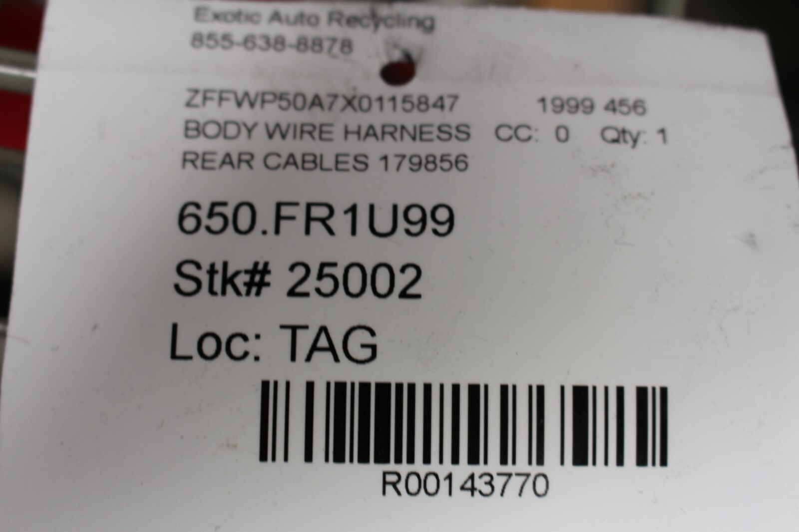 Ferrari 456 M, Rear Body Wire Harness, Dmg, Used, P/N 179856