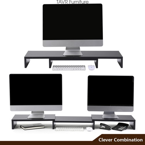 3-Shelf Dual Wood Monitor Stand Riser with Adjustable Length and Angle - Picture 6 of 8