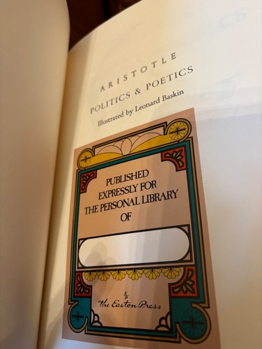 Politics & Poetics. Aristotle Easton Press 1979. Full Leather. Fine Unread - Foto 3 di 7