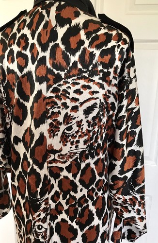 Ladies Shirt Size 12 14 L Leopard Print Designer Blouse Bat Wing Statement - Picture 5 of 12