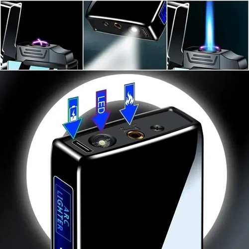 Power Display USB Charge Plasma Butane Gas Lighter With Flashlight 3in1 Jet - Picture 5 of 30