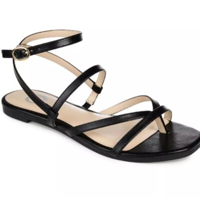Journee Collection Women's Serissa Flat Sandals Black 7.5 Strappy 