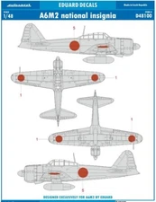 Eduard 1:48 A6M2 Zero National Insignia Japan Roundels Waterslide Decals D48100