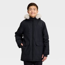 All In Motion Kids' Hooded Parka Jacket Full Zip Long Sleeve Zip Pockets