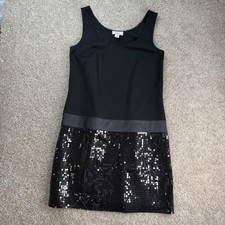 LOFT Dress Womens 6 Black Sleeveless Scoop Neck Sequin Hem Sheath Short Party