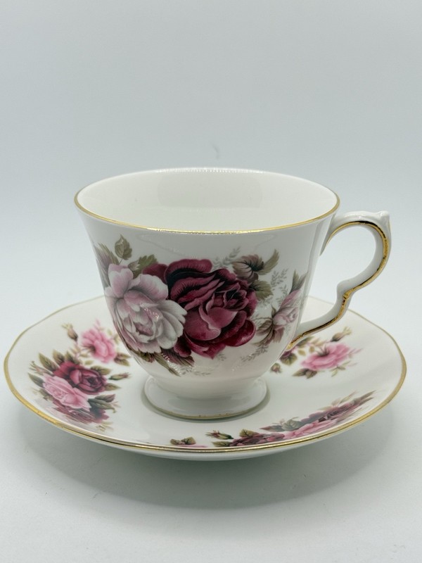 Queen Anne saucer and Royal Vale Teacup Floral Pattern Bone China Unmatched