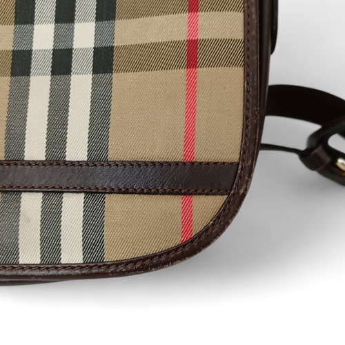 Burberry's Vintage Cross Body Bag Brown Leather And Checkered Fabric - Preloved - Picture 4 of 24