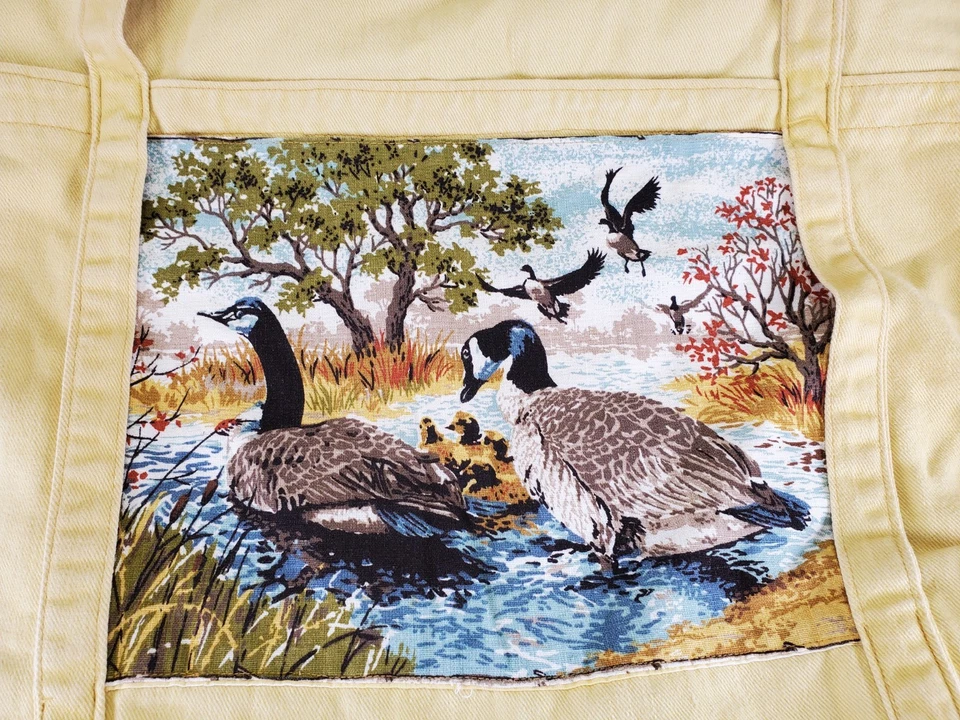 Vintage Handmade House N Home Yellow Fabric Tote Bag with Geese & Grouse Birds  - Image 2 of 4
