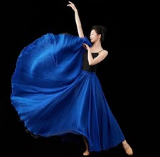 Women Blue Ballet Skirt 720 Degree Flared Chiffon Skirt Elastic Waist