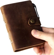 Pocket Notebook with Pen,Genuine Leather Journal Mini Small Brown 