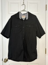 Mens Wrangler Authentic Short Sleeve Button Up Black Size Large Workwear Casual