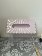 Beautiful Pink Tissue Box With Flowers. Hinged Lid. Vintage 1950  s