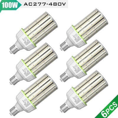 6 Pack 100W LED Corn Light Bulb E39 Mogul Base Warehouse Garage Lamps AC277-480V