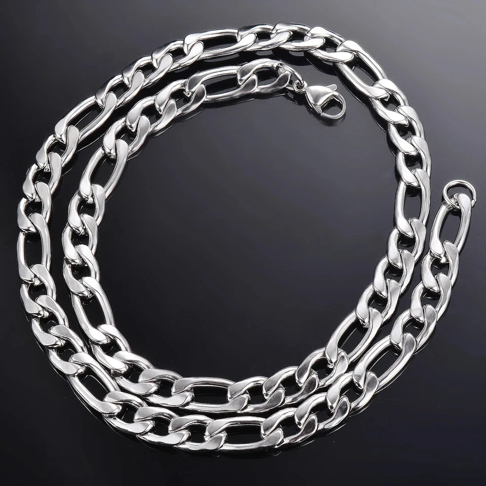 Real Solid 925 Sterling Silver Miami Figaro Men Women Boys Girls Chain Necklace - Image 3 of 4