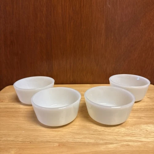 Vintage 4 Anchor Hocking White Milk Glass #434 Custard Cups