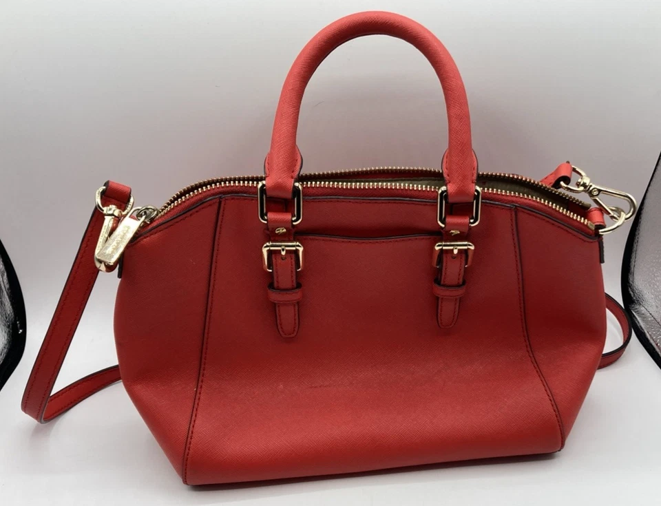 Michael Kors Ciara Saffiano Red Leather Satchel Crossbody Purse Detachable Strap - Image 3 of 4